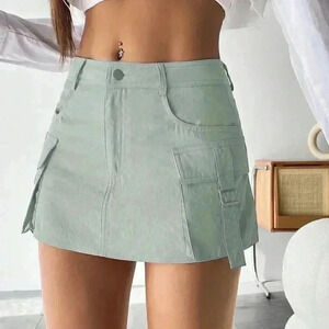 Grey Casual Womens Flap Pocket Side Cargo Skirt